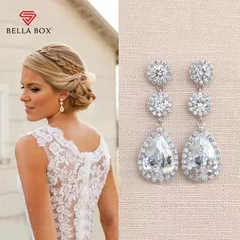 Bella Box, модные свадебные серьги для женщин, блестящие висячие серьги с кристаллами CZ, высокое качество, серебряные украшения для помолвки