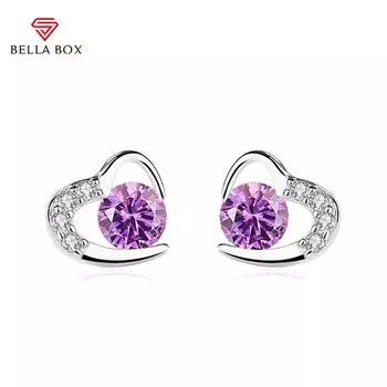 BELLA BOX модные свежие стильные серьги-гвоздики в форме сердца с белым/фиолетовым фианитом, нежные аксессуары для женщин, свадебные трендовые ювелирные изделия белый