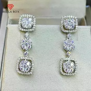 BELLA BOX модные висячие серьги геометрической формы серебряного/золотого цвета, роскошные серьги с кубическим цирконием, свадебные трендовые ювелирные изделия белый