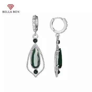 BELLA BOX модные женские висячие серьги с блестящим белым/зеленым фианитом, креативные свадебные серьги-капли для невесты, ювелирные изделия