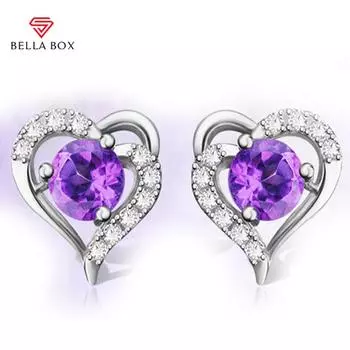 BELLA BOX Модный дизайн, восстанавливающие серьги в форме сердца с синим аметистом, ювелирные украшения, свадебный подарок фиолетовый