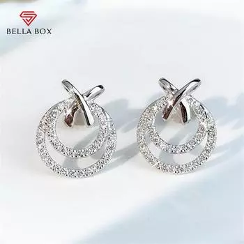 BELLA BOX модный дизайн женские серьги-гвоздики Необычные крестики круглые обручи с мощеным фианитом современные женские серьги модные ювелирные изделия