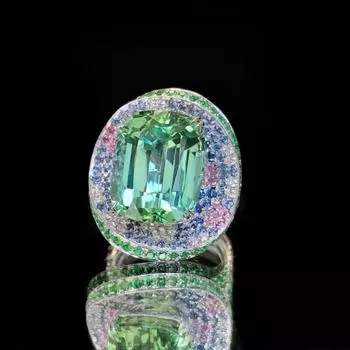 BELLA BOX Модный стиль Французский Винтаж Мятно-зеленый Королевский Синий Турмалин Кольцо Подходит Для Женщин Повседневные Вечерние Модные Украшения Adjustable Opening зелёный