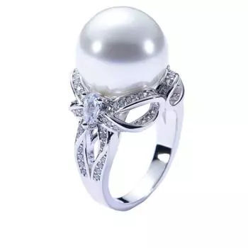 BELLA BOX Натуральные бусины-ракушки, сравнимые с жемчугом, трехмерный бант, открытое женское кольцо с полыми бриллиантами Adjustable Opening жемчужина белый