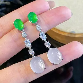 BELLA BOX натуральный лед прозрачный зеленый агат овальная яичная лапша с длинными висячими серьгами для женщин с серьгами высокого качества 8*10mm естественный