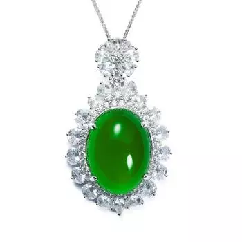 BELLA BOX натуральный лед сквозь лед тип агата халцедона голубиное яйцо овальное полное алмазов темперамент кулон ожерелье ювелирные изделия Necklace+Pendant зелёный
