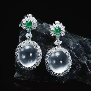 BELLA BOX натуральный лед сквозь серый агат хлорофора сравним с изумрудным топом в виде овального яйца, высококачественные серьги-гвоздики, аксессуары для вечеринок 9*11mm белый