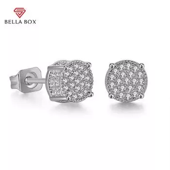 BELLA BOX Необычные серьги-гвоздики круглой формы, универсальные женские украшения для ушей из блестящего камня CZ жёлтый