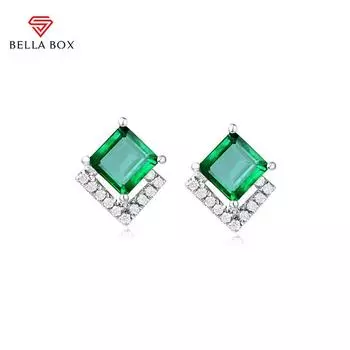 BELLA BOX New Exquisite Fashion Simulation Emerald Tourmaline Square Color Treasure Earrings For Girlfriend Valentine s Day Gift зелёный