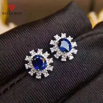 BELLA BOX New Temperament Full Of Diamond Simulation Sapphire Earrings Female Fashion Color Treasure Earrings To Send Girlfriend Valentine s Day Gift синий