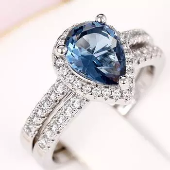 BELLA BOX New Water Drop Zircon Combination Ring Temperament Female Moolan Zircon Ring 10 синий