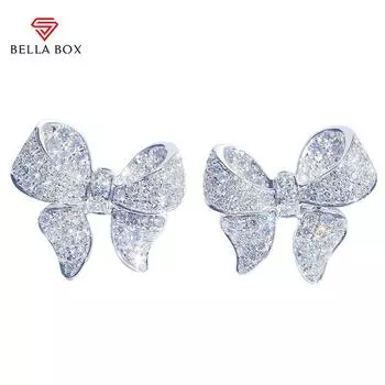 BELLA BOX Нежные серьги-гвоздики с бантом женские серебряные серьги с блестящим фианитом милые девушки подарок женские серьги модные ювелирные изделия