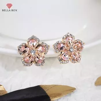 BELLA BOX Нежные серьги-гвоздики с цветком для женщин, блестящие аксессуары для танцевальной вечеринки, подарок для девушки, романтические модные серьги с цветком