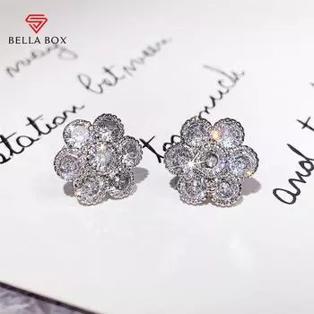 BELLA BOX Нежные серьги с цветами и кристаллами циркона, пирсинг ушей, повседневная одежда, шикарные женские аксессуары для танцевальной вечеринки, модные ювелирные изделия