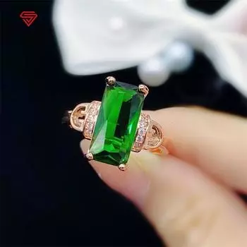 Bella Box Новая мода темперамент прямоугольной формы зеленые открывающиеся кольца для женщин циркон помолвка изысканные простые ювелирные изделия в подарок Adjustable Opening зелёный