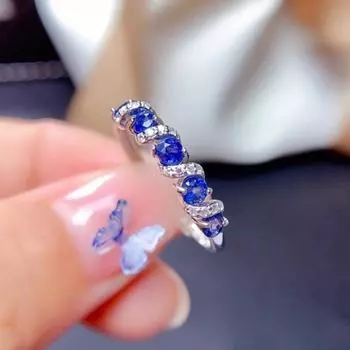 BELLA BOX Новая мода Twist Line Полный бриллиант Моделирование Аквамарин Сапфир Открытое кольцо Женский темперамент Свободное кольцо Ручные свадебные украшения Adjustable Opening синий