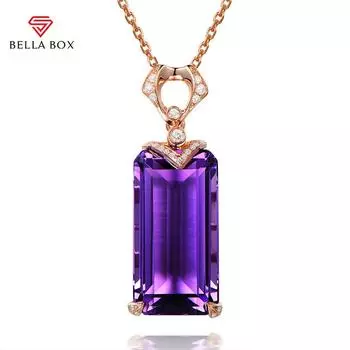Bella Box, новая роскошная фиолетовая прямоугольная форма, большой кулон, женская мода, цепочка на ключицы для женщин, очаровательная свадебная помолвка, изящные ювелирные изделия, новые модные розового золота/фиолетовый
