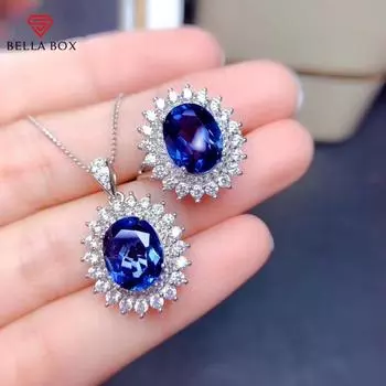 BELLA BOX Новинка, горячая распродажа, имитация аквамарина, сапфира, открытое кольцо, темпераментное ожерелье, кулон, комплект ювелирных изделий, аксессуары для вечеринок No.2 синий