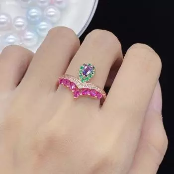 BELLA BOX, новинка, открытое кольцо из розового золота 18 карат с имитацией турмалина в форме капли, полное бриллиантовое покрытие, женское 17.3mm золотой