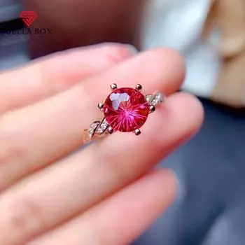 BELLA BOX Новое качественное кольцо с имитацией циркона, красного турмалина, красного корунда, круглого бриллианта, розового золота, открытое для женских свадебных украшений Adjustable Opening красный