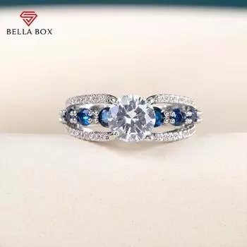 Bella Box Новое поступление полое кольцо женское кольцо с полным прокладыванием камня CZ ослепительный подарок на годовщину свадьбы для женщин кольца высокого качества 6 синий