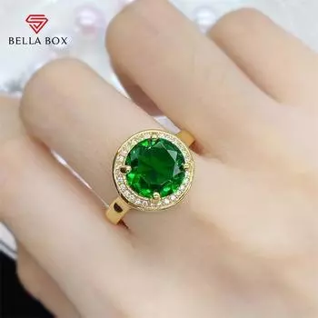 Bella Box, новое темпераментное круглое зеленое кольцо для женщин, циркониевое кольцо для помолвки, изысканное великолепное ювелирное изделие, подарок Adjustable Opening зелёный