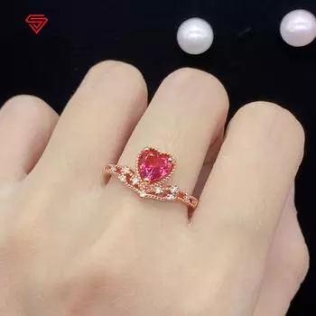 BELLA BOX Новое женское открытое кольцо из розового золота 18 карат с имитацией красного турмалина в форме сердца, простое темпераментное покрытие 17.3mm розового золота
