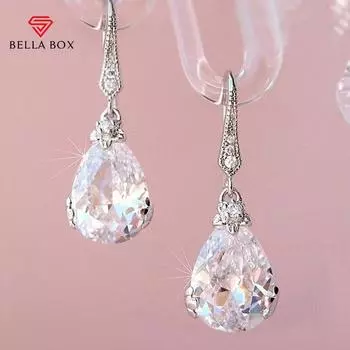 BELLA BOX новые классические грушевидные серьги с кубическим цирконием, женские свадебные серьги-капли серебряного цвета, высокое качество, женские вневременные серьги, ювелирные изделия белый