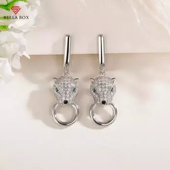 BELLA BOX новые модные зеленые леопардовые висячие серьги сверкающий цирконий серебряного цвета, аксессуары для ушей, современные ювелирные изделия
