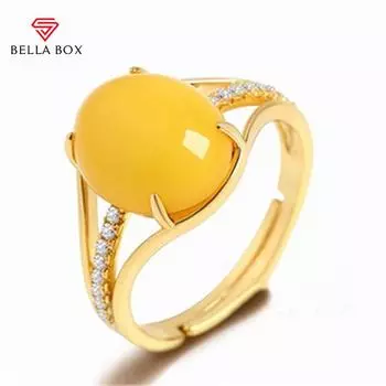 BELLA BOX новые модные желтые открытые кольца с халцедоном для женщин, винтажные ювелирные изделия, подарки на помолвку Resizable жёлтый