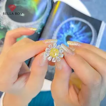Bella Box Новые нежные цветочные желтые темпераментные открывающиеся кольца для женщин Циркон Свадьба Помолвка Изысканные винтажные украшения Подарок на день Святого Валентина Adjustable Opening белый