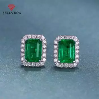 BELLA BOX Новые популярные серьги с изумрудно-турмалиновым покрытием и имитацией бриллиантов, цветные серьги с драгоценными камнями зелёный