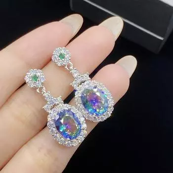 BELLA BOX Новые роскошные длинные серьги-подвески с имитацией радужного турмалина подойдут для повседневной женской вечеринки чёрный