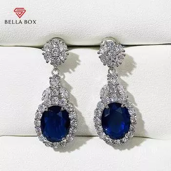 BELLA BOX новые женские висячие серьги, роскошные синие/белые циркониевые аксессуары для ушей, высококачественные ювелирные изделия