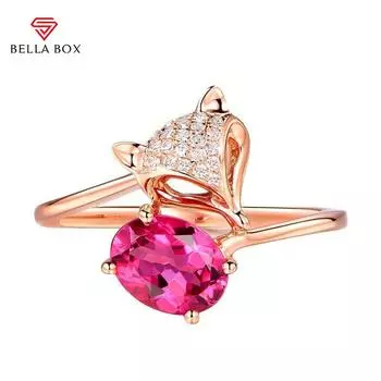 Bella Box Новый дизайн Открытое кольцо Женское кольцо в виде лисы с овальным красным цирконом Украшения для вечеринки и свадьбы Resizable красный