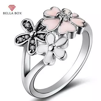 BELLA BOX, новый дизайн, ювелирные кольца в форме цветка вишни для женщин, свадебное обручальное кольцо со шпинелью 6 белый