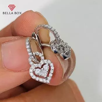 BELLA BOX, новый дизайн, висячие серьги в форме сердца, женские серьги для свадьбы, роскошные серьги серебряного цвета, блестящие массивные ювелирные изделия с фианитом