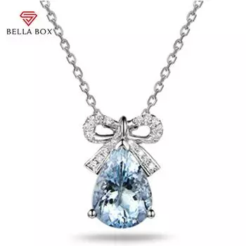 Bella Box, новый простой модный бант, светлый морской синий циркониевый кулон, женская цепочка на ключицы, свадебная помолвка, изящные ювелирные изделия, подарок синий