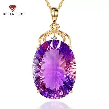 Bella Box, новый роскошный кулон с аметистом, золотое ожерелье с бриллиантами и кристаллами, подвеска для женщин, очаровательное Свадебное помолвочное ювелирное изделие