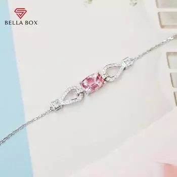 BELLA BOX Новый розовый групповой вставной циркон темперамент модный имитационный порошок турмалиновый цвет сокровище браслет женский покрытый 18-каратным белым золотом ювелирные изделия розовый