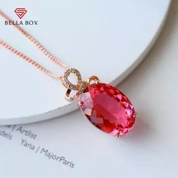 Bella Box Новый темперамент Красный турмалин Цвет Подвеска с сокровищами Розовое золото Модное ожерелье с ключицей Головной убор Изящные ювелирные изделия Новые модные розового золота/красный