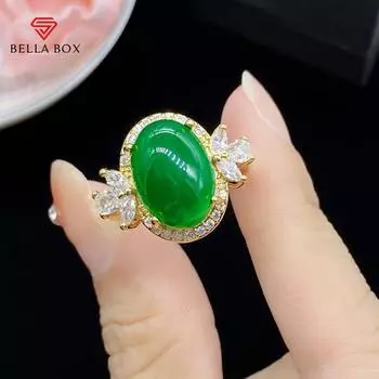 BELLA BOX Online Red Live Новое открытое кольцо с натуральным ледяным халцедоном и яшмой, женское высококачественное кольцо с бриллиантами 17.3mm золотой