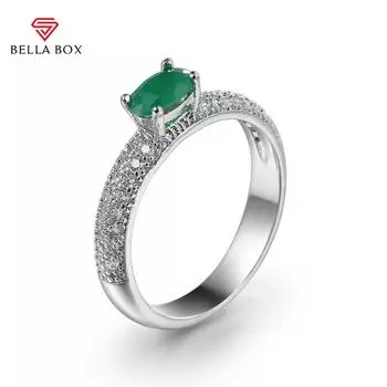 Bella Box Оптовая продажа с фабрики Ретро Женское кольцо Классическое овальное кольцо с кубическим цирконом Зубец Обручальное кольцо на палец для женщин Подарок 6 зелёный