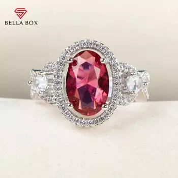 Bella Box ослепительные циркониевые женские кольца романтический овальный красный камень обручальное кольцо подарок на день Святого Валентина для влюбленных модные украшения 6 красный