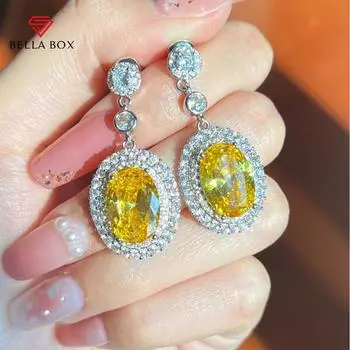 BELLA BOX ослепительные висячие серьги с цирконием синего/розового/желтого цвета, роскошные свадебные аксессуары для помолвки для женщин синий