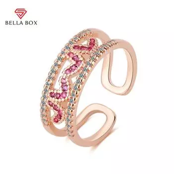 BELLA BOX открывающиеся кольца изменяемого размера для женщин с цирконом, ювелирные изделия для помолвки, подарок Adjustable Opening розового золота