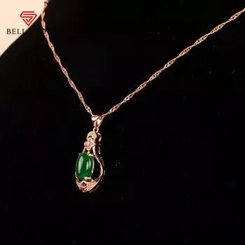 Bella Box овальной формы Изумрудный драгоценный камень Цвет розового золота Великолепное ожерелье для женщин Очарование Свадебные помолвки Драгоценные камни Жемчужная цепочка на ключицы Женские подарки 45cm белый/зелёный