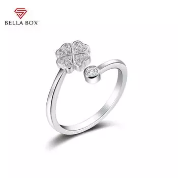 Bella Box, простое модное кольцо, индивидуальное бриллиантовое четырехлистное клеверное свадебное обручальное кольцо с изменяемым размером для женщин, ювелирные изделия Resizable белый