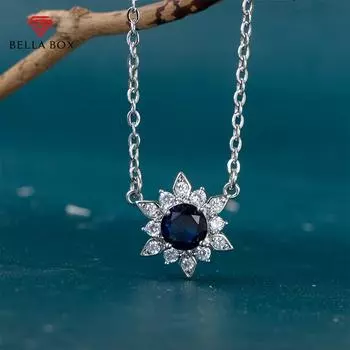 Bella Box, простое стильное ожерелье с цветком для женщин, роскошное инкрустированное синим цирконом, элегантное женское ожерелье, свадебное модное ювелирное изделие, подарок 45cm синий