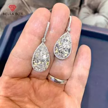 BELLA BOX прозрачные висячие серьги с цирконием для женщин, роскошные элегантные серьги для свадьбы, помолвки и вечеринки, украшения для ушей